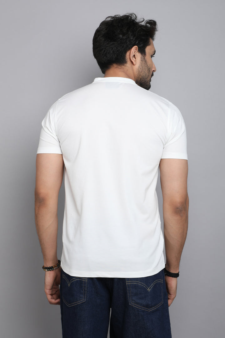 Cotton White Mandarin Collar T-shirt