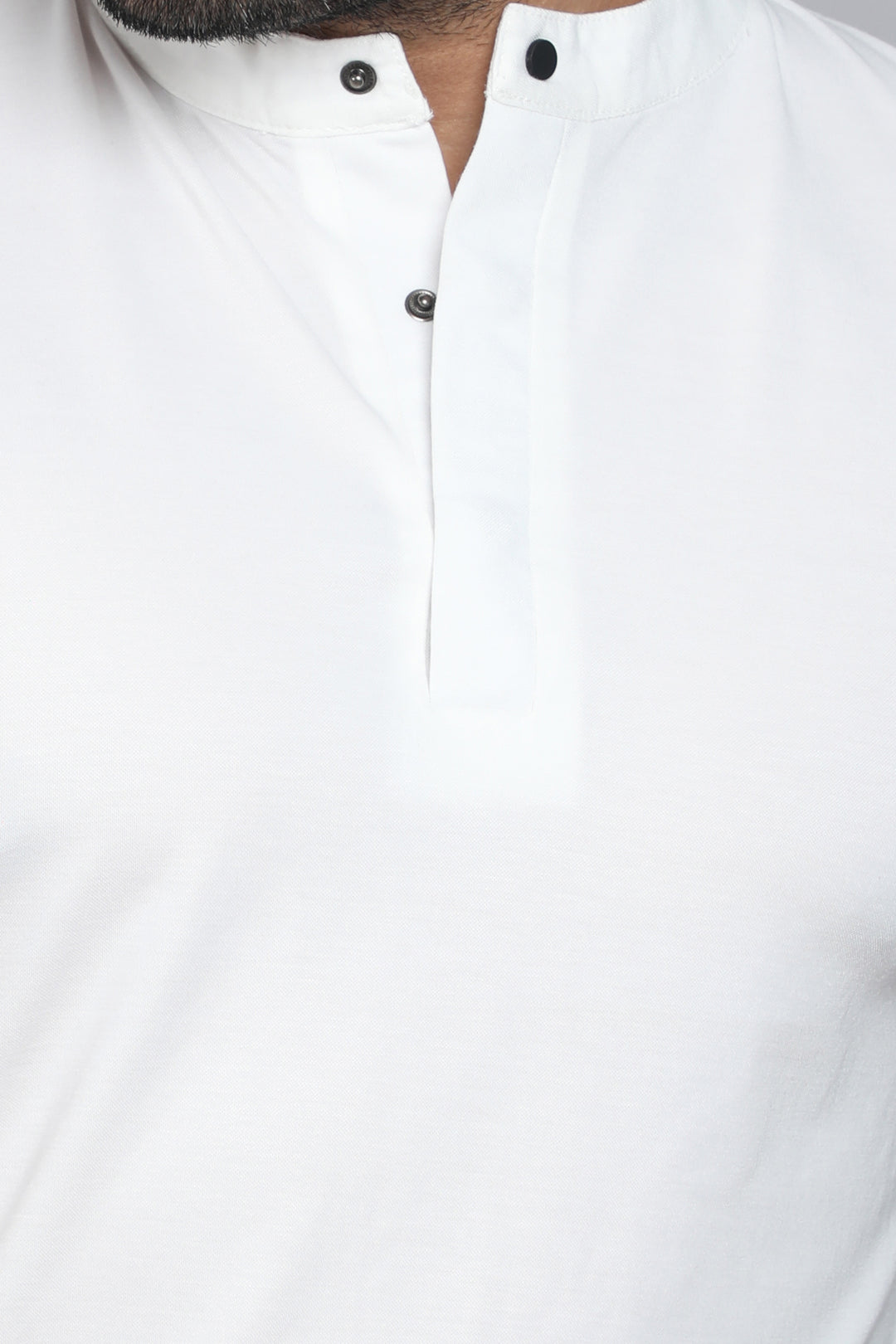 Cotton White Mandarin Collar T-shirt