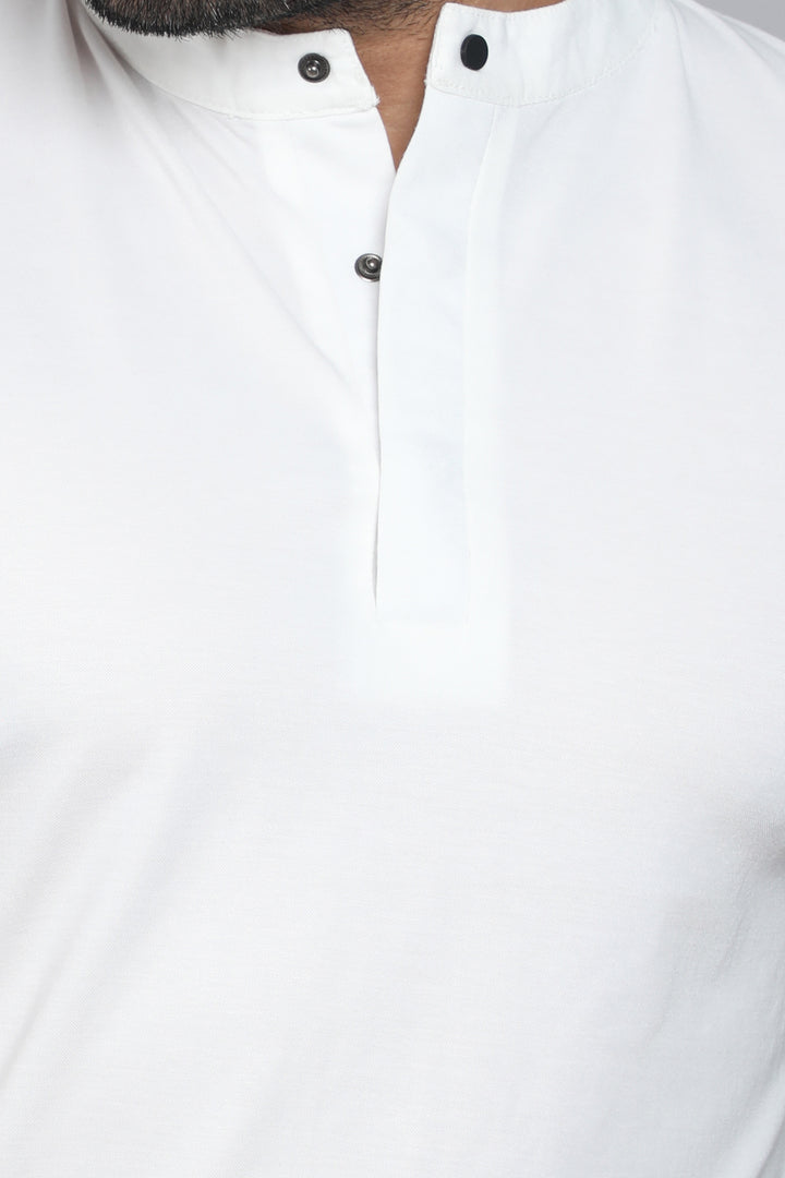 Cotton White Mandarin Collar T-shirt