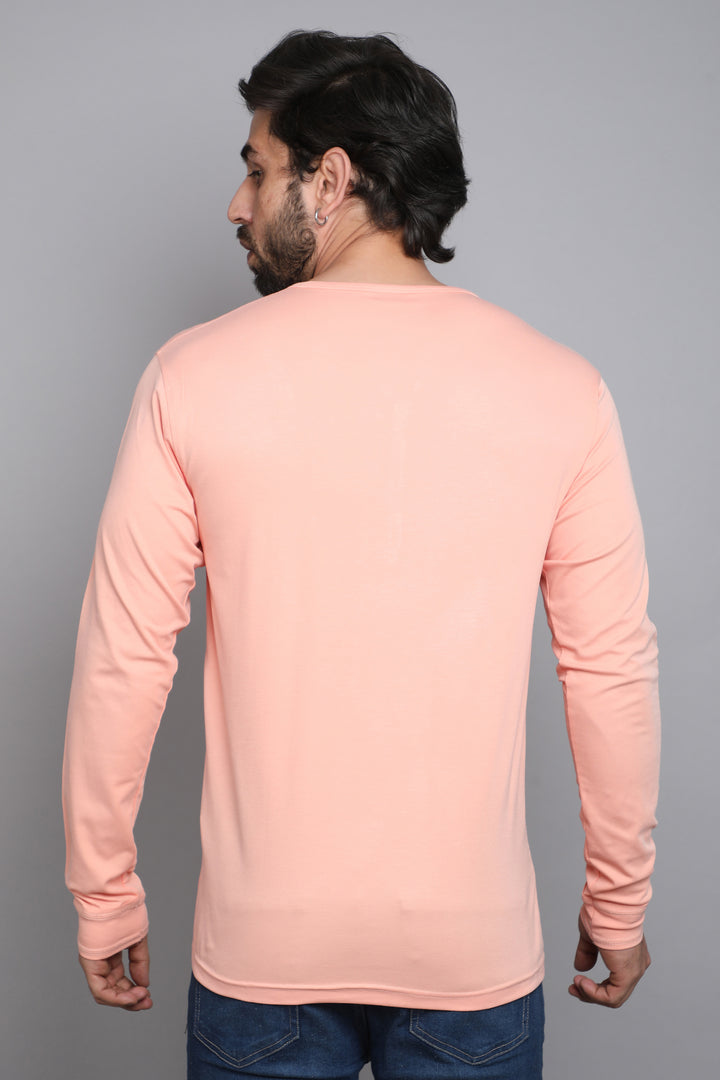 Cotton Peach Henley Long Sleeves T-Shirt