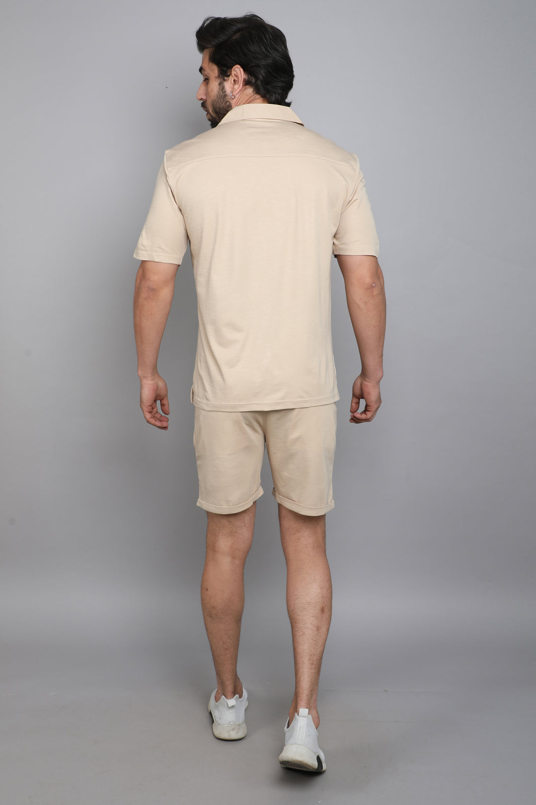 Cream Slub Lycra Fabric Co-ord Set Shorts