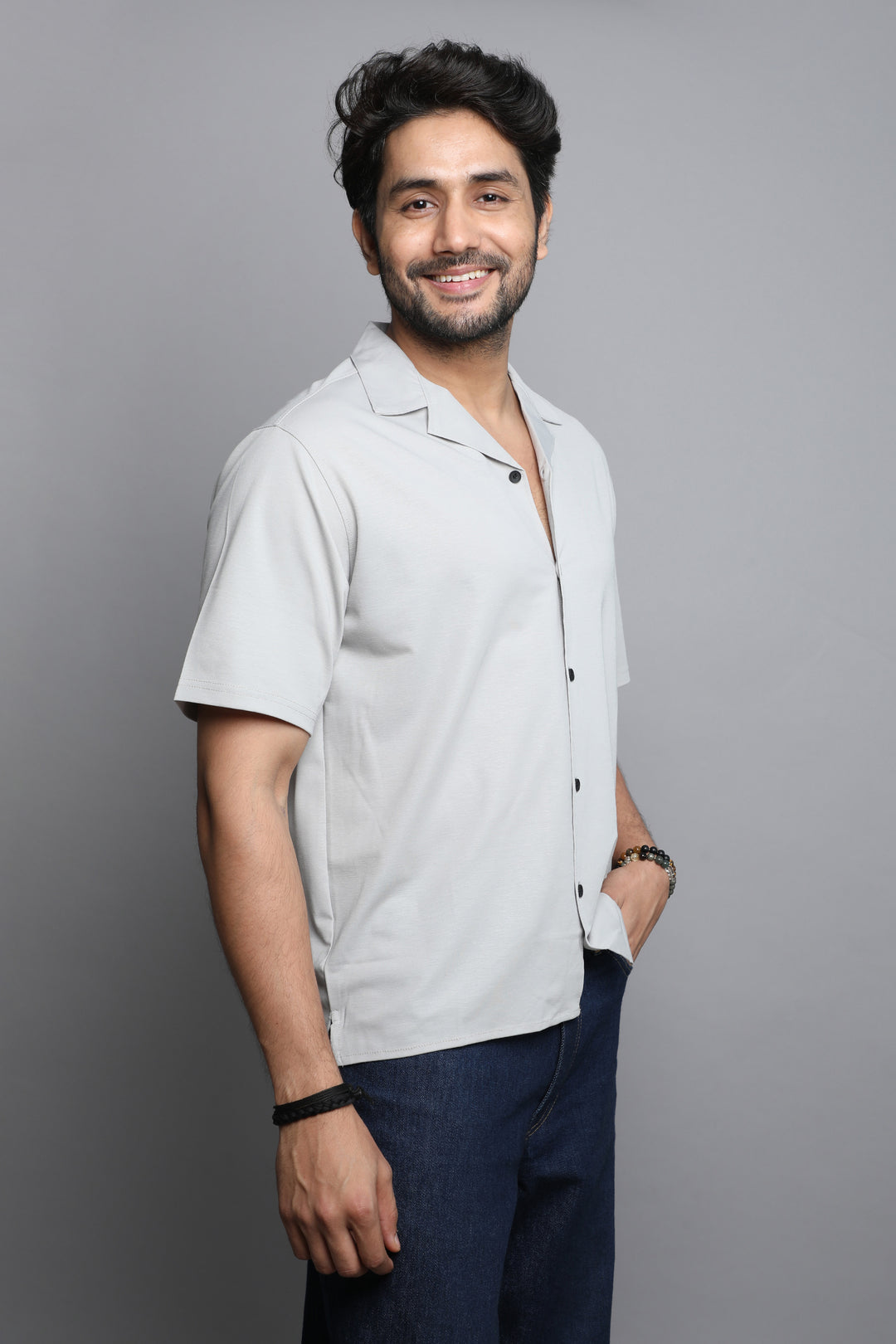 Grey Premium Tencel Fabric Half Sleeve Shirt
