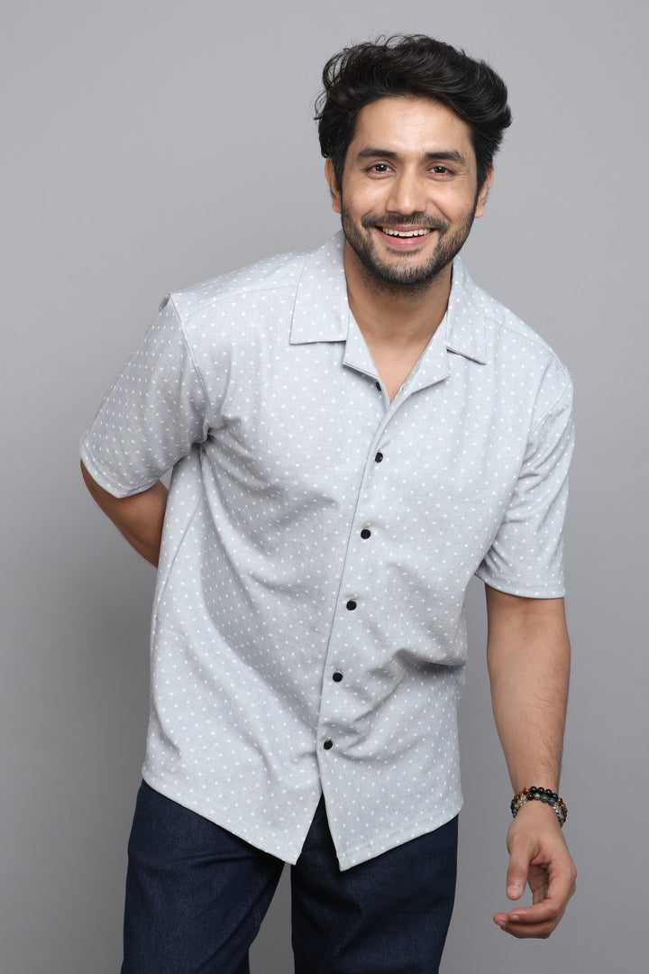 Cotton Polka Dot Grey Half Stripe & Printed Shirts