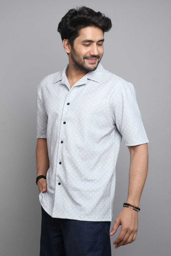 Cotton Polka Dot Grey Half Stripe & Printed Shirts