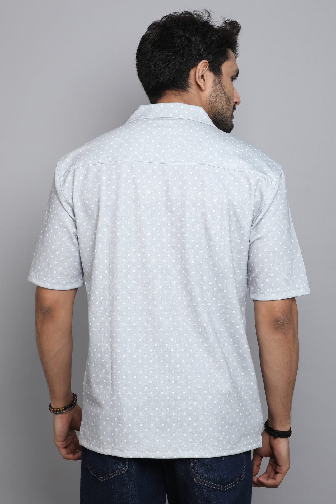 Cotton Polka Dot Grey Half Stripe & Printed Shirts