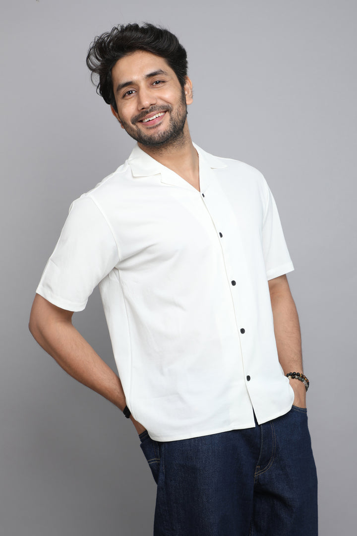 White Premium Tencel Fabric Half Sleeve Shirt