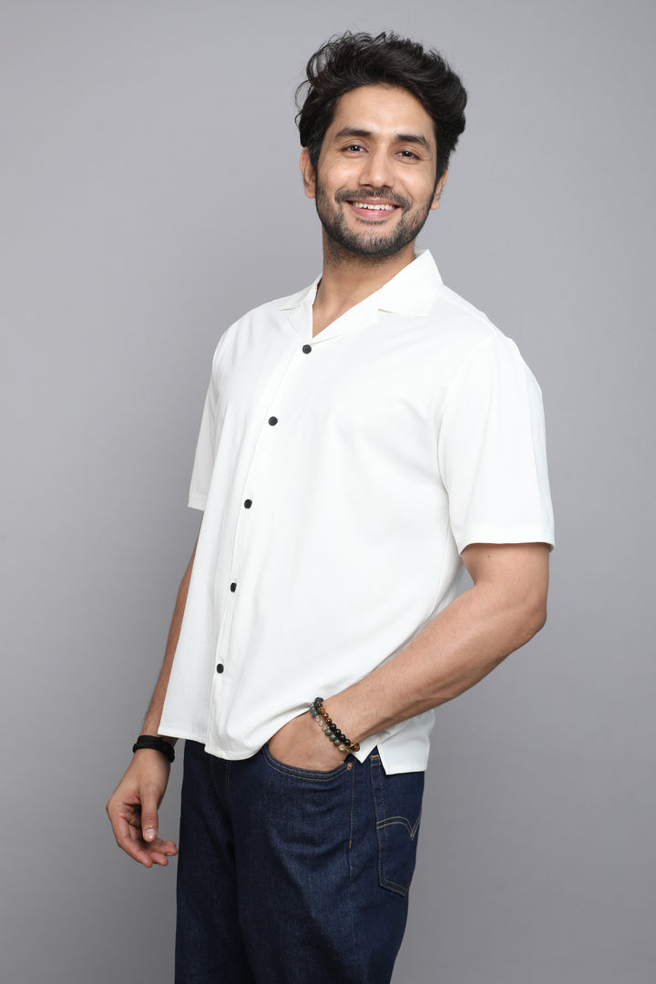 White Premium Tencel Fabric Half Sleeve Shirt